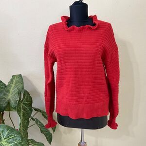 Madewell Sweater women’s Size small Ruffle mock neck & sleeves Merino wool blend